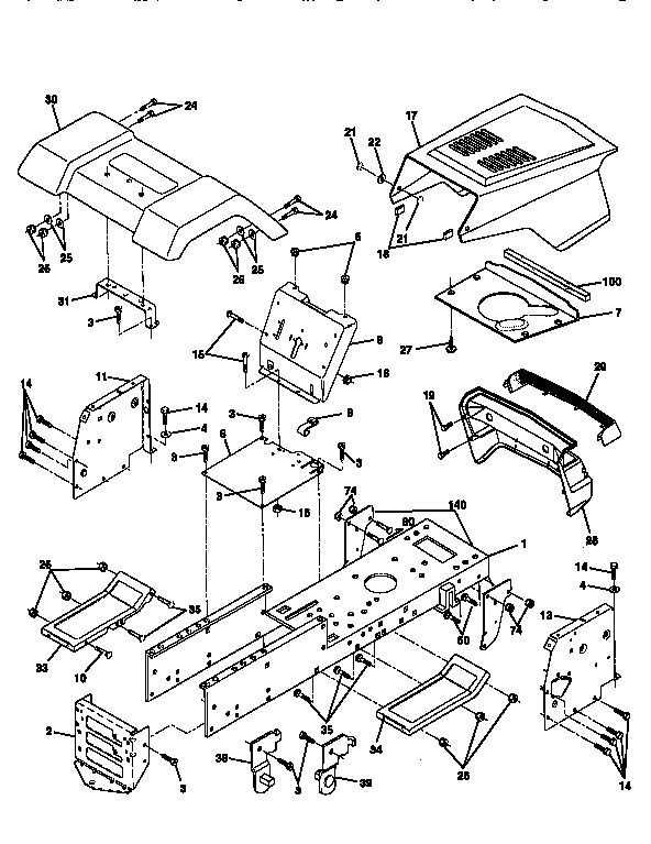 Chassis And Enclosures Diagram and Parts List for 917256350  Craftsman Lawn Tractor