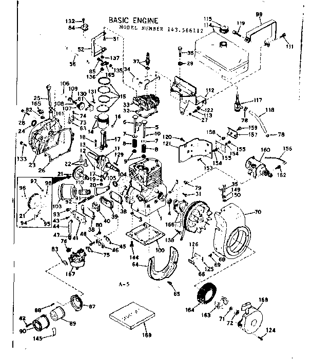 Basic Engine Diagram and Parts List for 143566112  Craftsman Engine