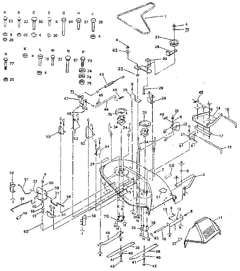 38" Mower Diagram and Parts List for 917259730  Craftsman Lawn Tractor
