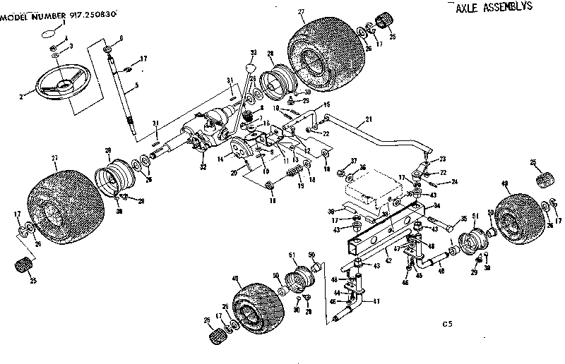 Axle Assemblys Diagram and Parts List for 917250830-1977  Craftsman Lawn Tractor