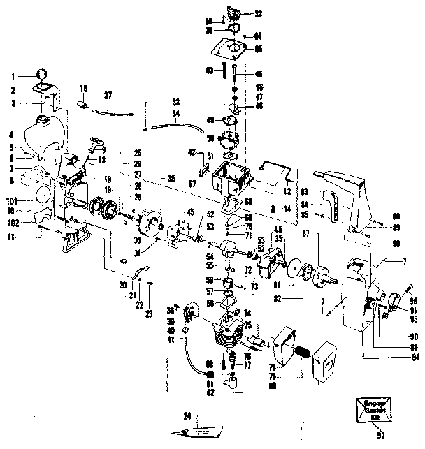 Engine Diagram and Parts List for 358798120  Craftsman Trimmer