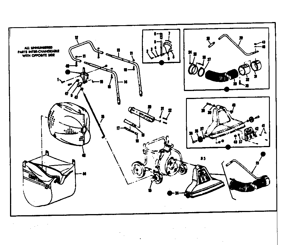 Bag And Handle Assembly Diagram and Parts List for 53679821  Craftsman Lawn Mower