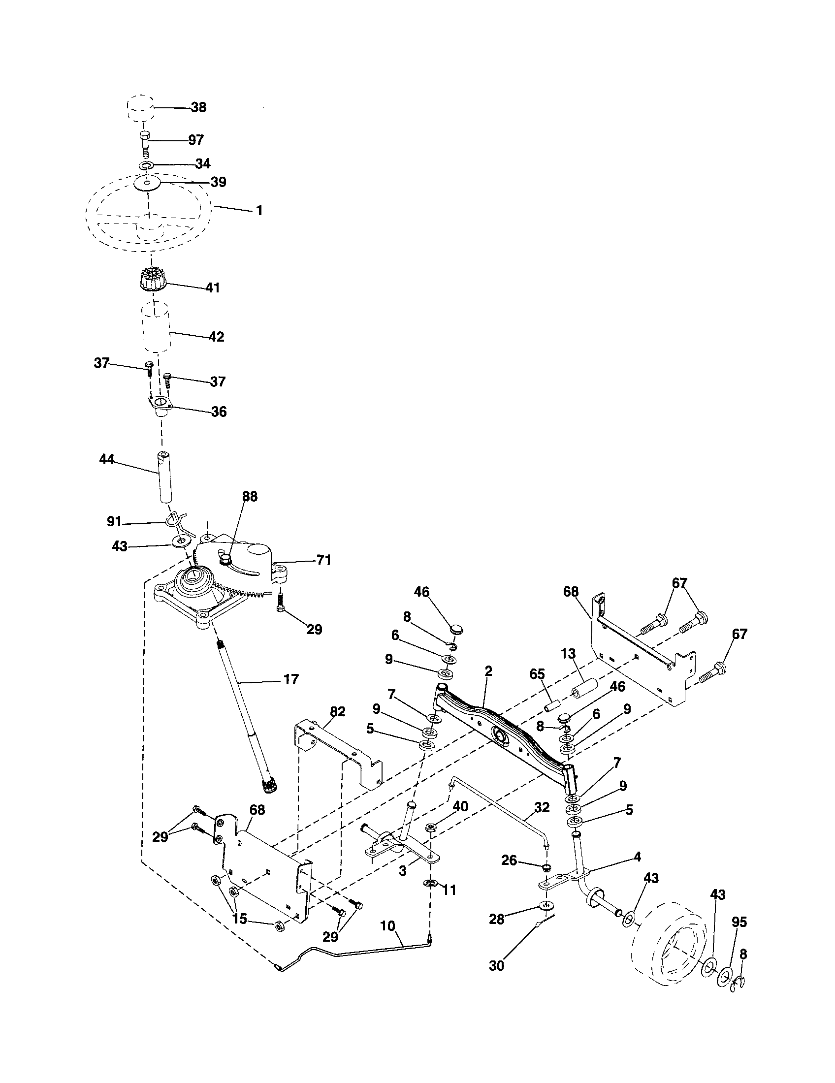 Steering Diagram and Parts List for 917256330  Craftsman Lawn Tractor