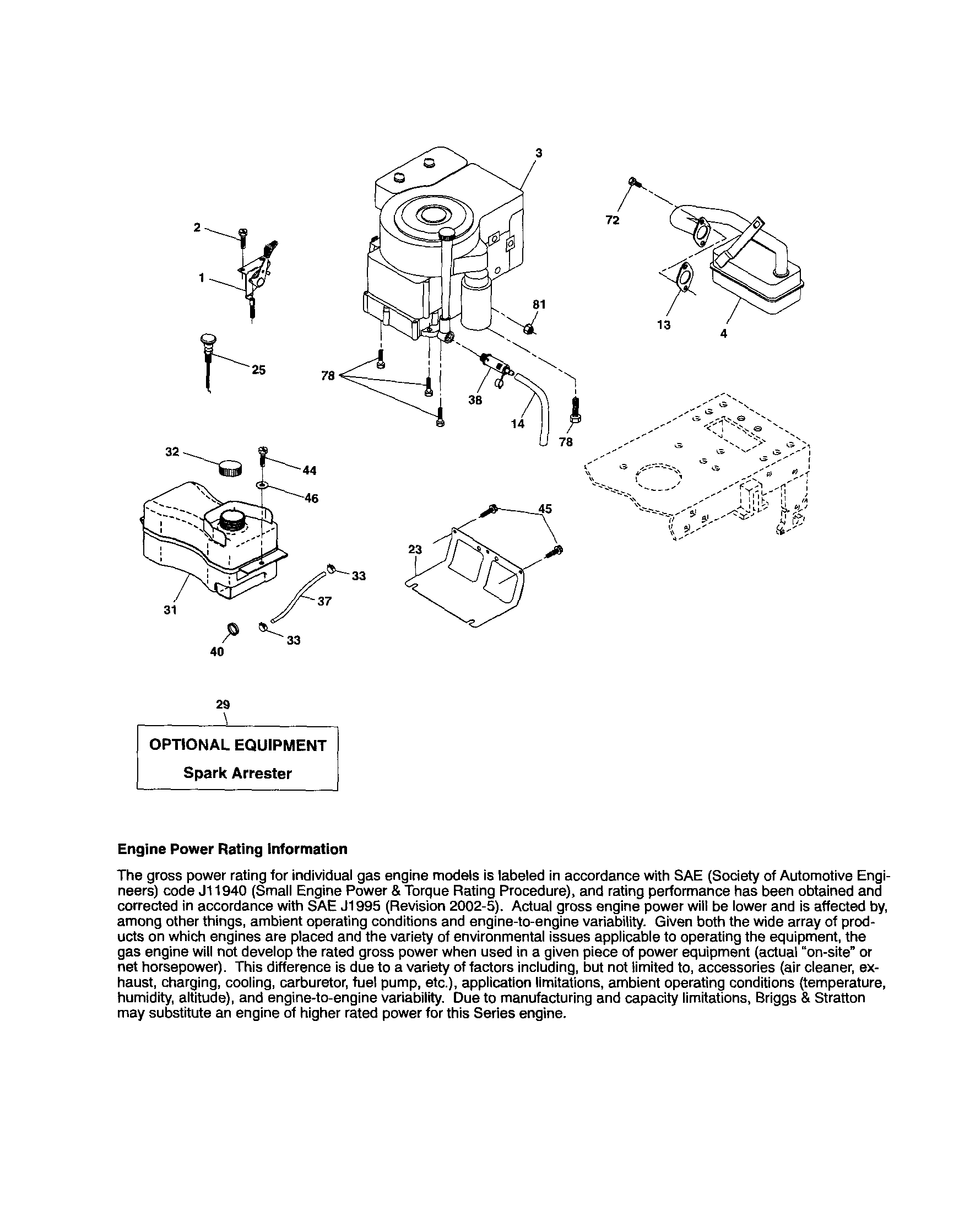 Engine Diagram and Parts List for 917253210  Craftsman Lawn Tractor