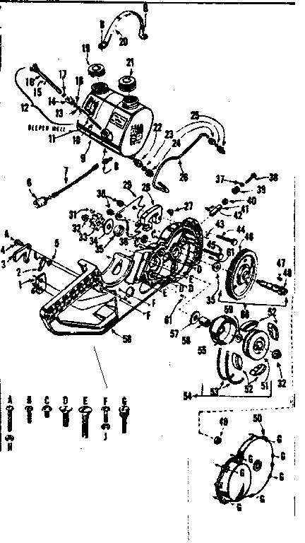 Main Frame Diagram and Parts List for 91760037  Craftsman Chainsaw