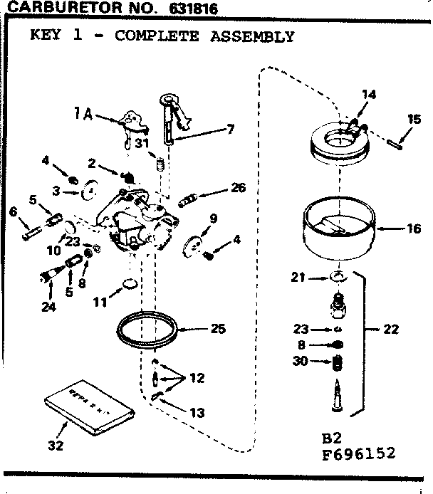 Carburetor Diagram and Parts List for 143696152  Craftsman Engine