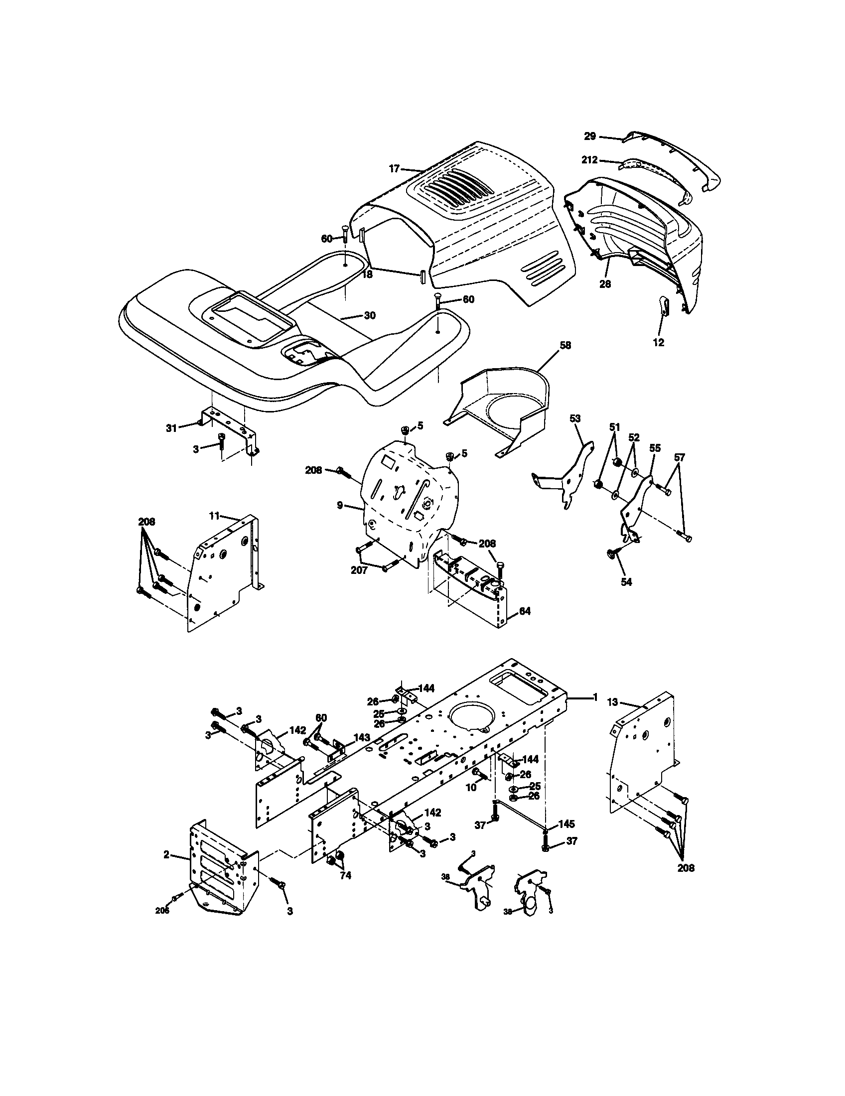 Chassis And Enclosures Diagram and Parts List for 917271062  Craftsman Lawn Tractor