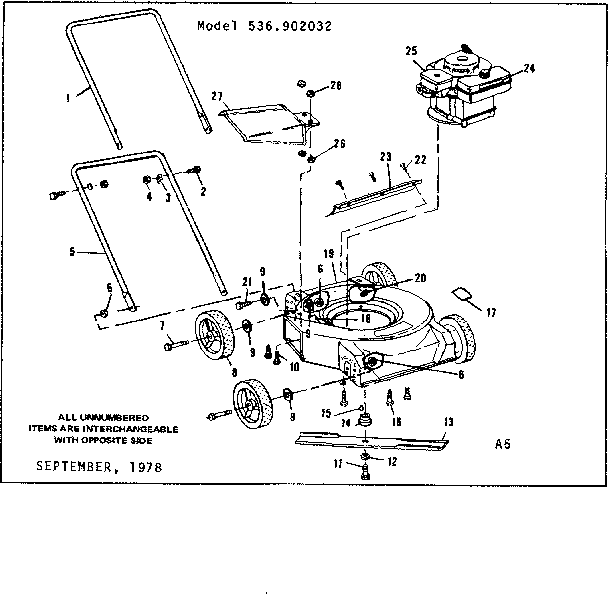 Replacement Parts Diagram and Parts List for 536902032  Craftsman Lawn Mower