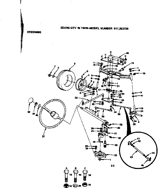 Steering Diagram and Parts List for 917253726  Craftsman Lawn Tractor