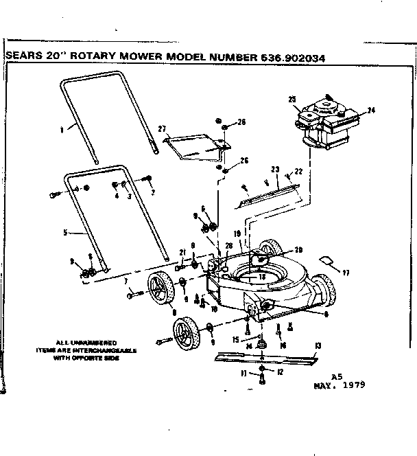 Replacement Parts Diagram and Parts List for 536902034  Craftsman Lawn Mower