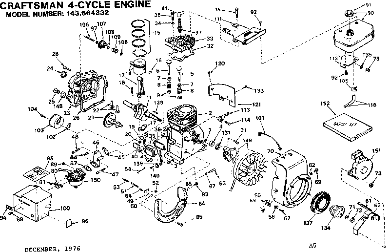 Unit Parts Diagram and Parts List for 143664332  Craftsman Engine