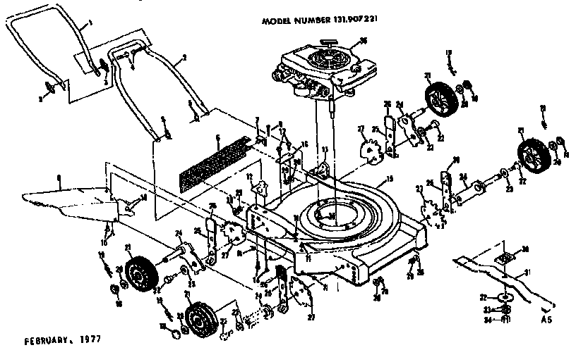 Replacement Parts Diagram and Parts List for 131907221  Craftsman Lawn Mower