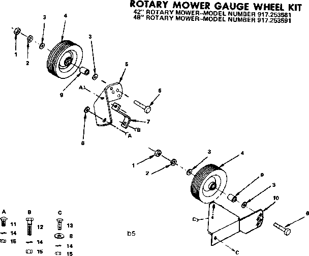 Gauge Wheel Kit Diagram and Parts List for 917253591  Craftsman Lawn Mower