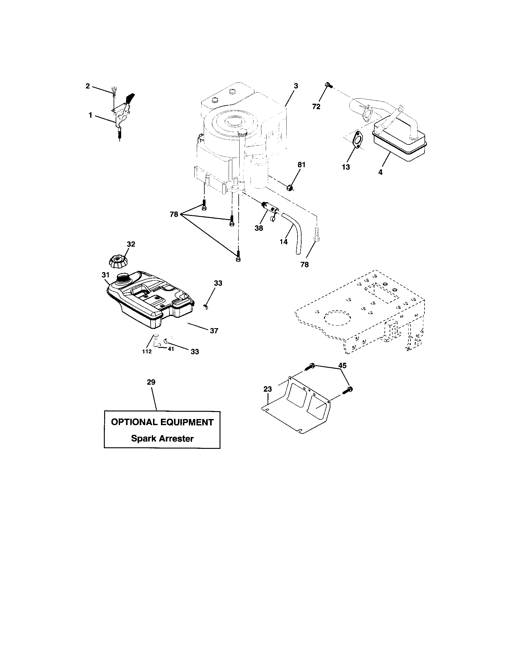 Engine Diagram and Parts List for 917273643  Craftsman Lawn Tractor