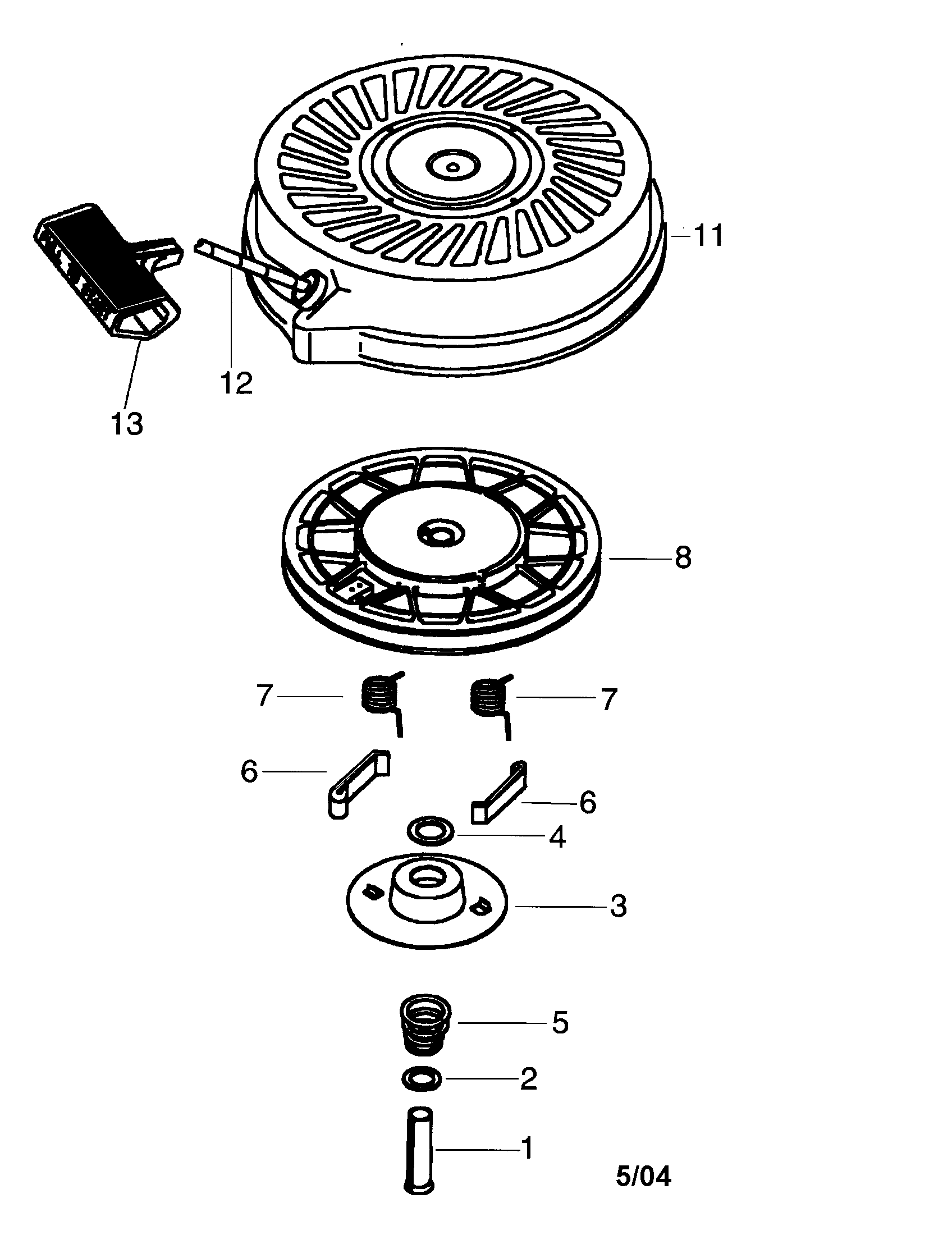 Rewind Starter Diagram and Parts List for 143590732A  Craftsman Lawn Mower
