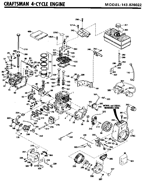 Replacement Parts Diagram and Parts List for 143826022  Craftsman Engine