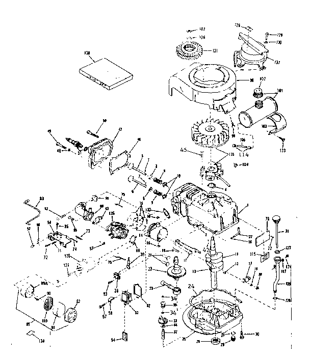 Basic Engine Diagram and Parts List for 143131102  Craftsman Engine