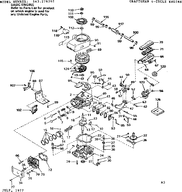 Replacement Parts Diagram and Parts List for 143276362  Craftsman Engine