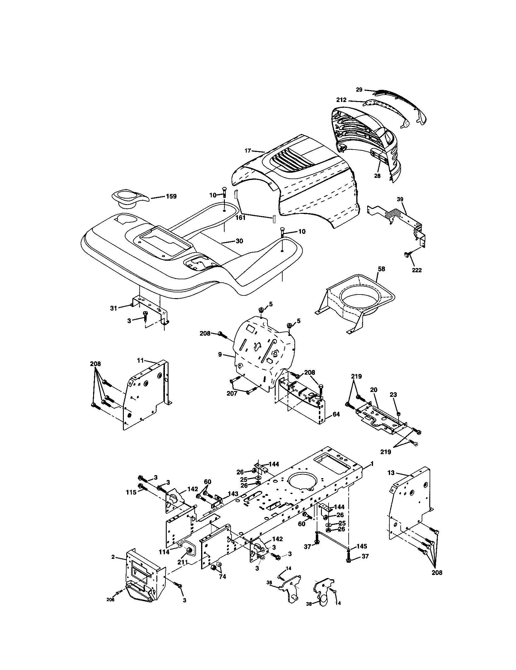 Chassis/enclosures Diagram and Parts List for 917272454  Craftsman Lawn Tractor