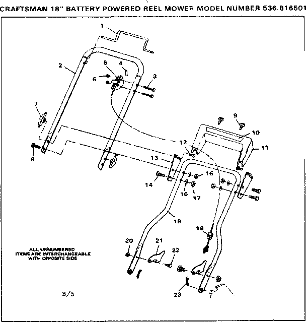 Handle Assembly Diagram and Parts List for 536816501  Craftsman Lawn Mower