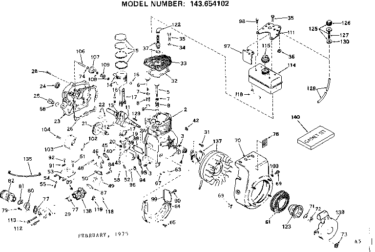 Replacement Parts Diagram and Parts List for 143654102  Craftsman Engine