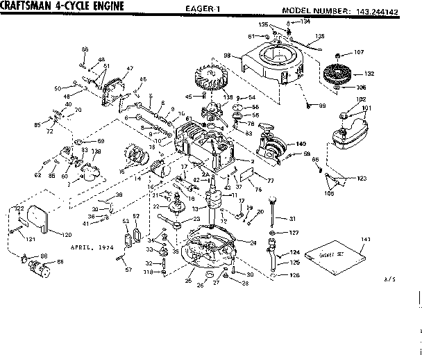 Replacement Parts Diagram and Parts List for 143244142  Craftsman Engine
