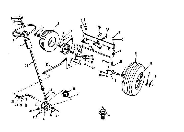 Steering, Front Axle And Wheels Diagram and Parts List for 917252641  Craftsman Lawn Tractor