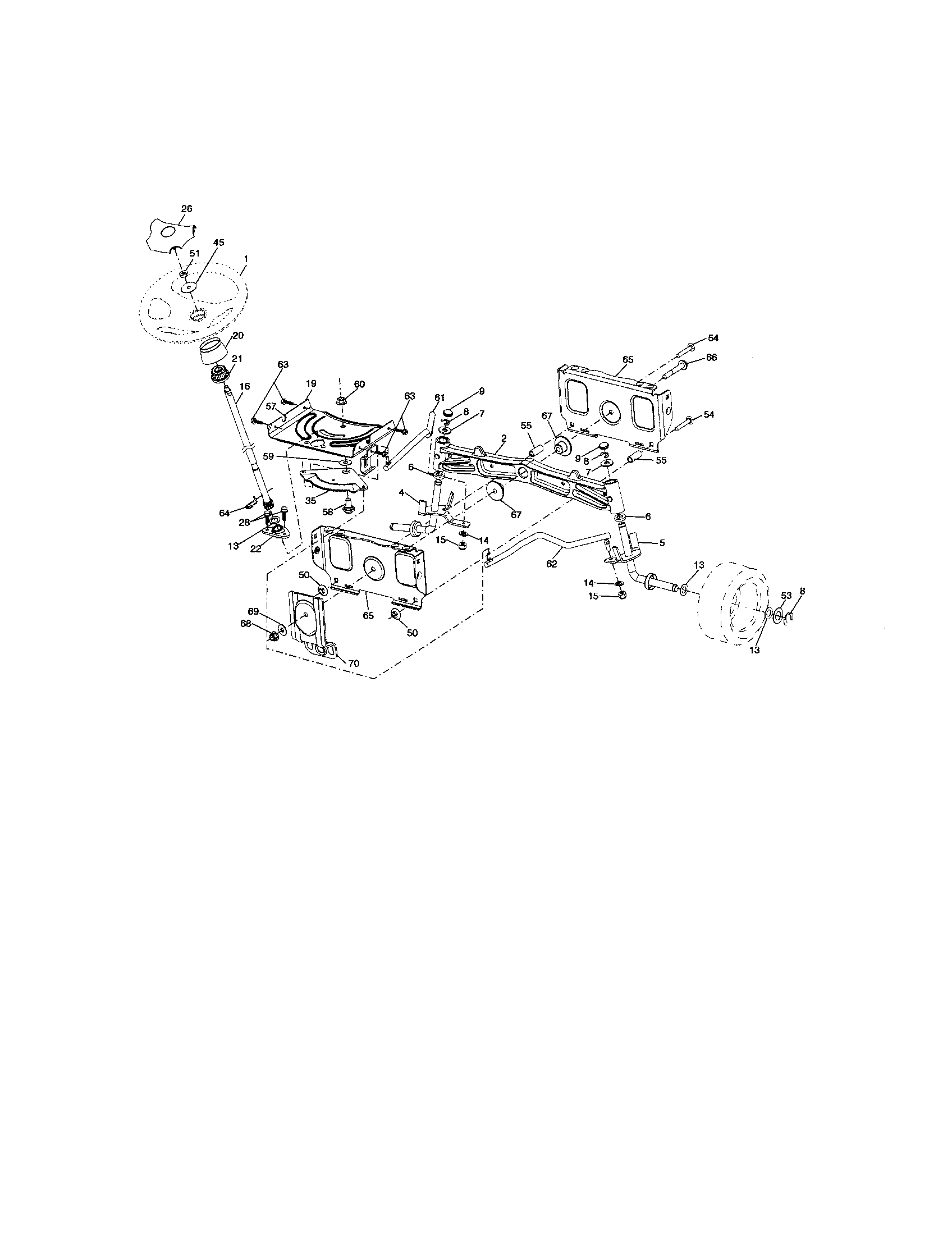 Steering Assembly Diagram and Parts List for 917287280  Craftsman Lawn Tractor