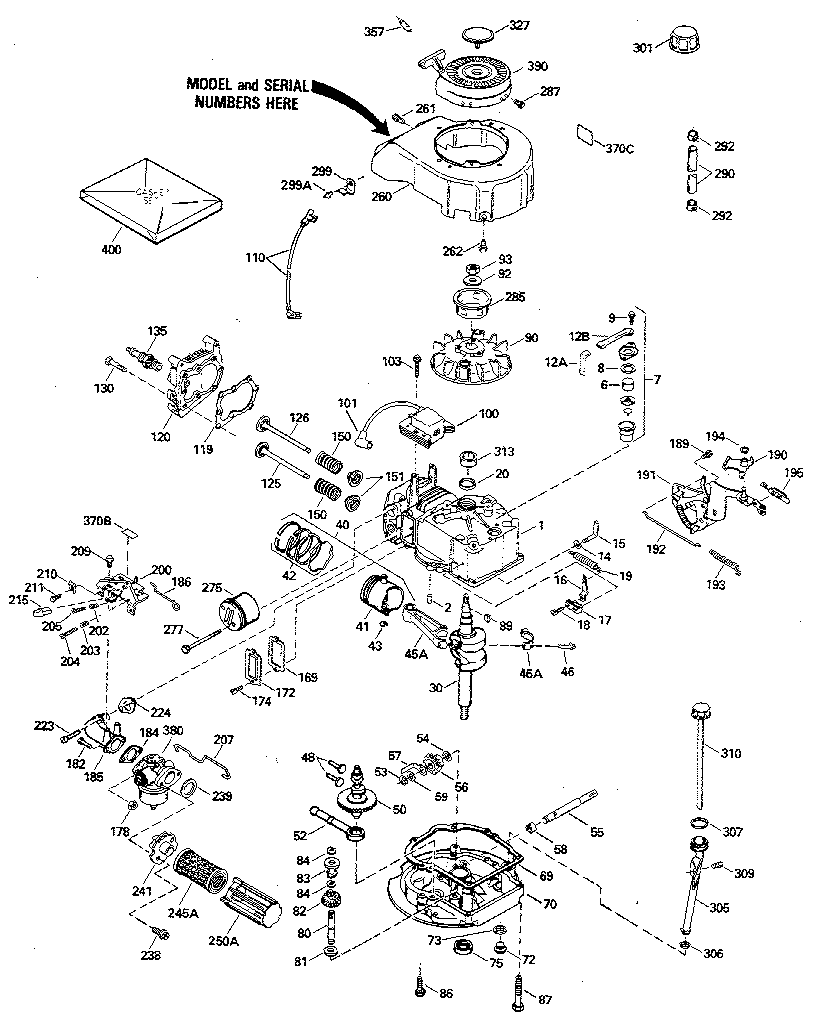 Replacement Parts Diagram and Parts List for 143404222  Craftsman Engine