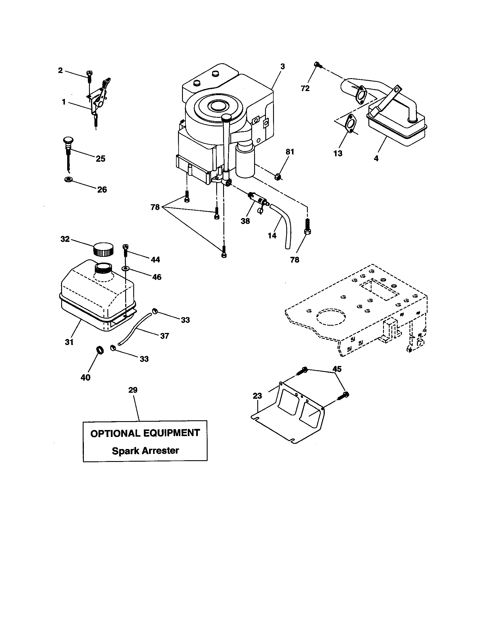 Engine Diagram and Parts List for 917277103  Craftsman Lawn Tractor