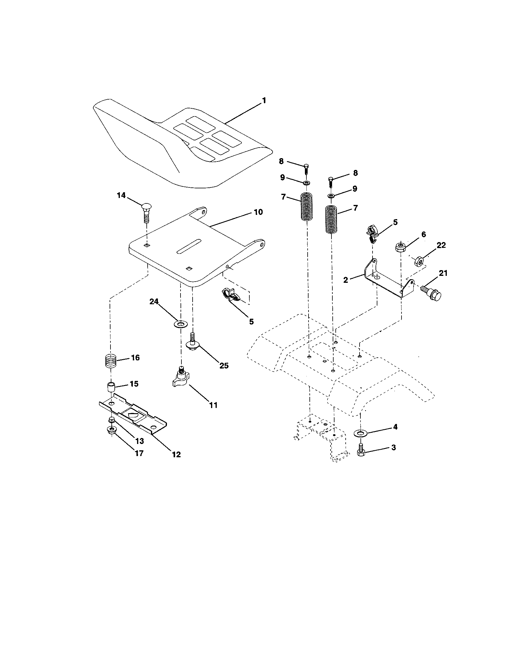 Seat Assembly Diagram and Parts List for 917253780  Craftsman Lawn Tractor