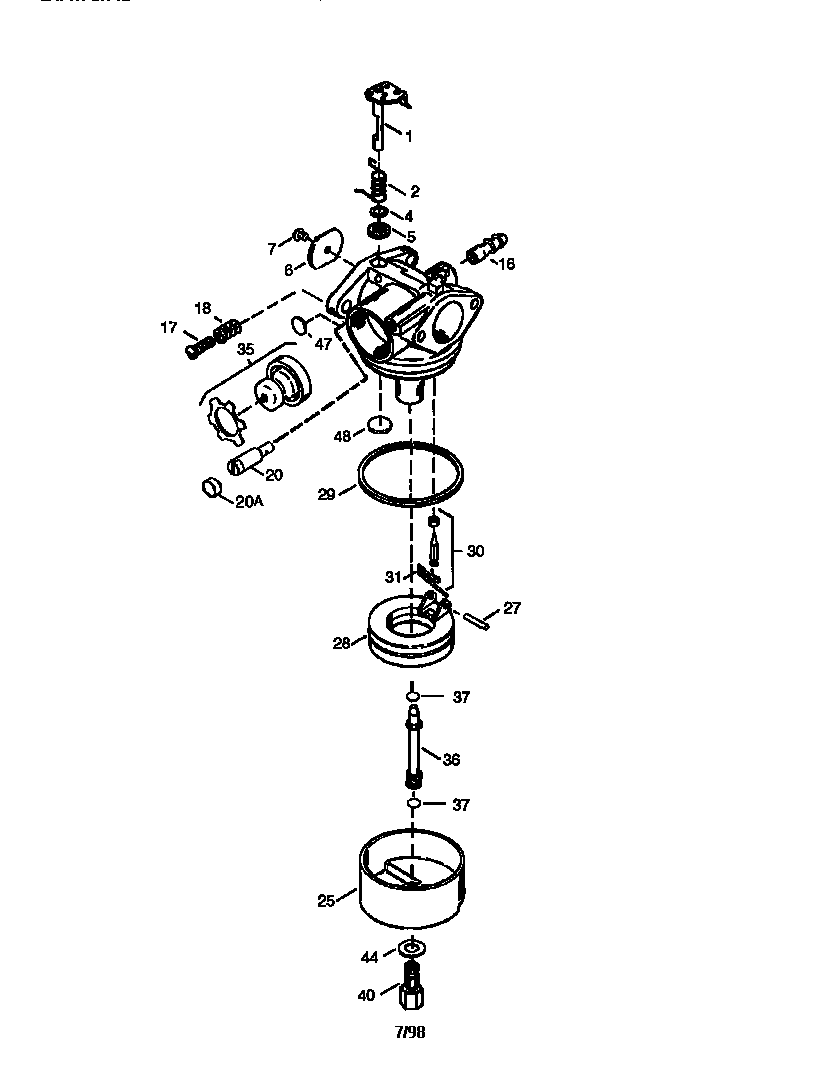 Carburetor 640025c Diagram and Parts List for 143996007  Craftsman Engine