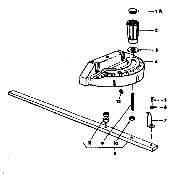 Miter Gauge Assembly Diagram and Parts List for 11329855  Craftsman Power Motor
