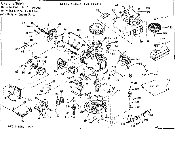 Replacement Parts Diagram and Parts List for 143244312  Craftsman Engine