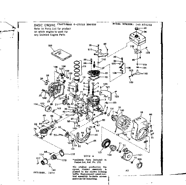 Replacement Parts Diagram and Parts List for 143654262  Craftsman Engine