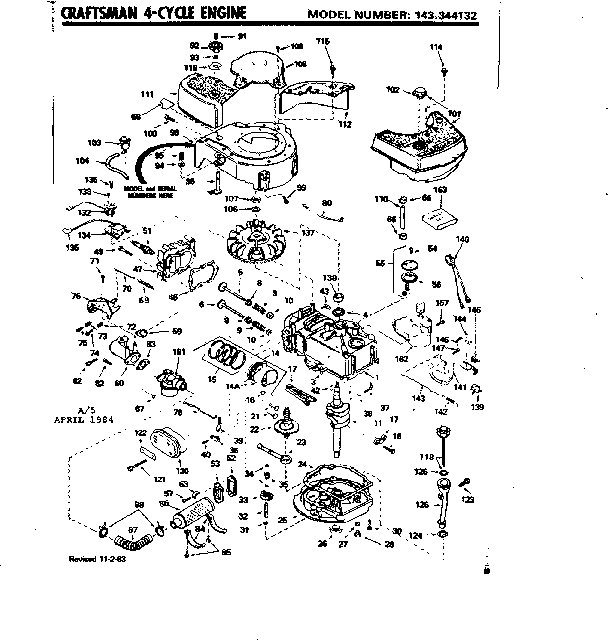 Replacement Parts Diagram and Parts List for 143344132  Craftsman Engine