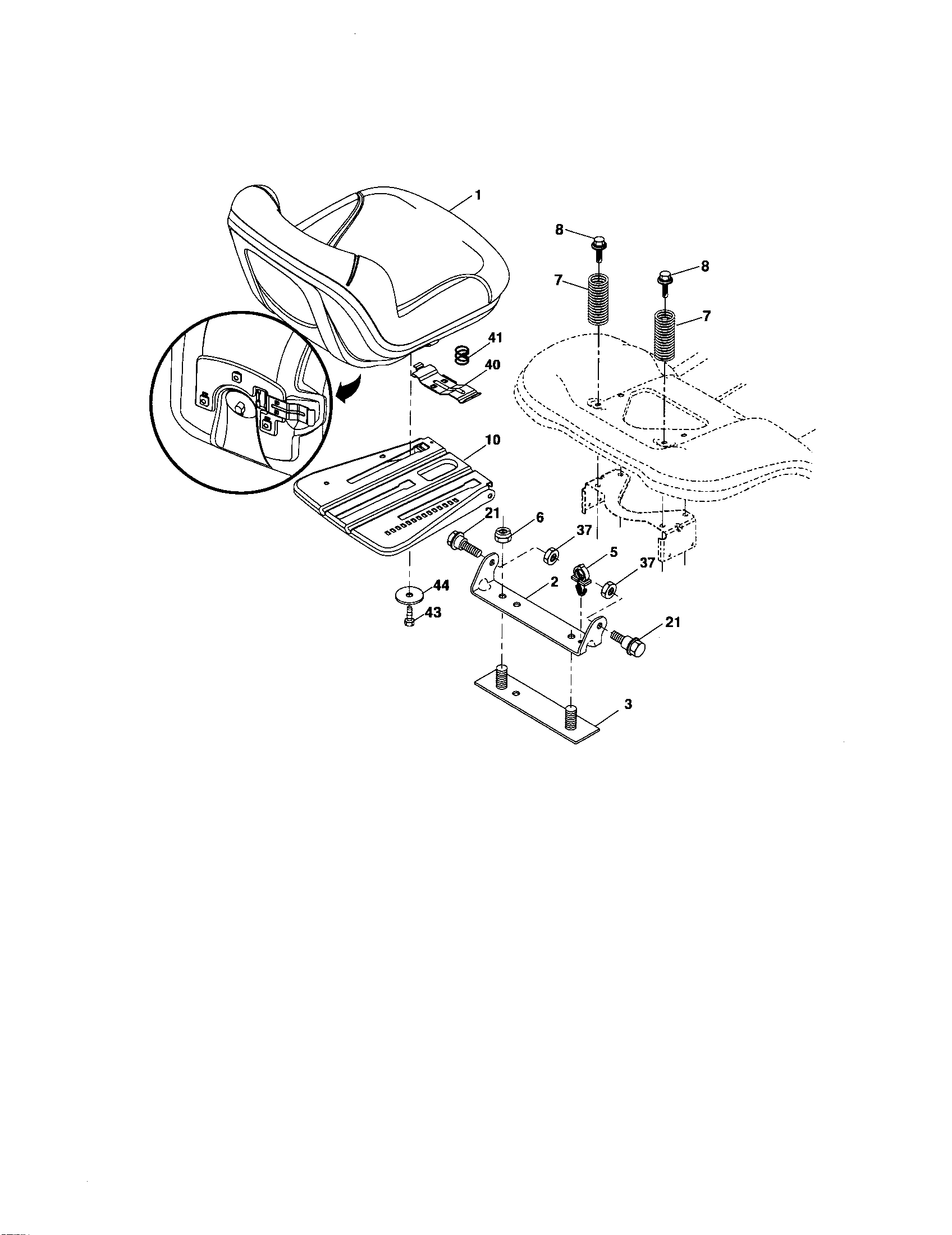 Seat Assembly Diagram and Parts List for 917276922  Craftsman Lawn Tractor