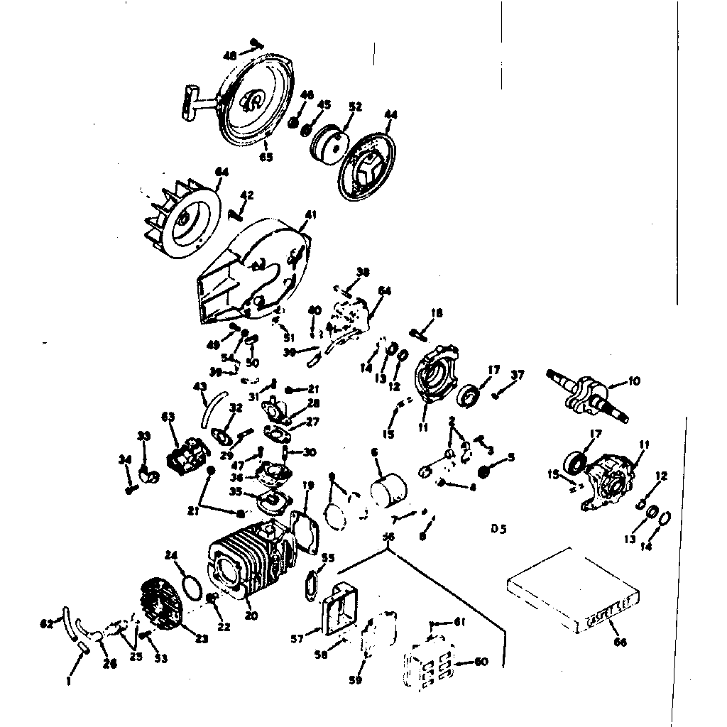 Cylinder /crankshaft And Rewind Starter Diagram and Parts List for 91762806  Craftsman Chainsaw