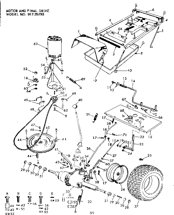 Motor & Final Drive Diagram and Parts List for 91725793  Craftsman Lawn Tractor