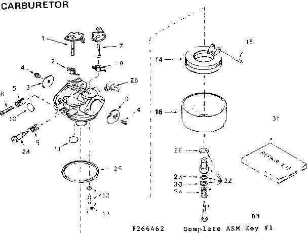 Carburetor Diagram and Parts List for 143266462  Craftsman Engine