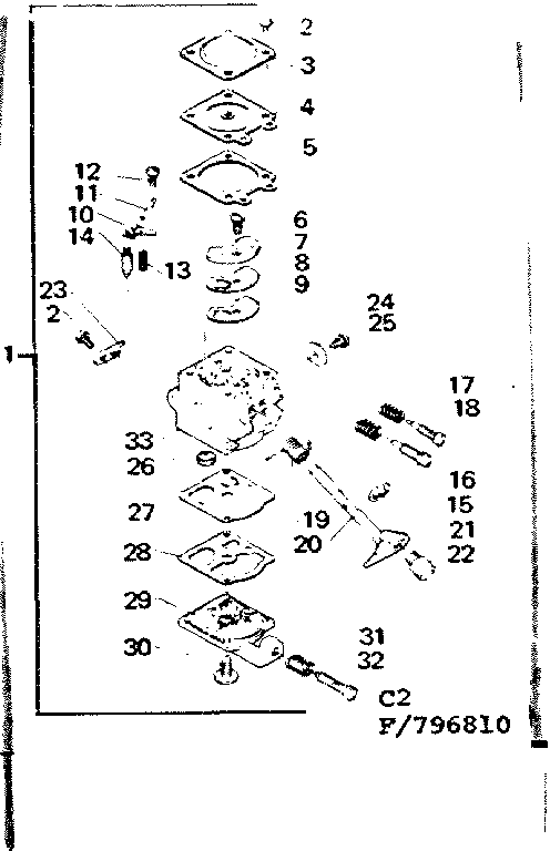 Carburetor Diagram and Parts List for 234796810  Craftsman Trimmer