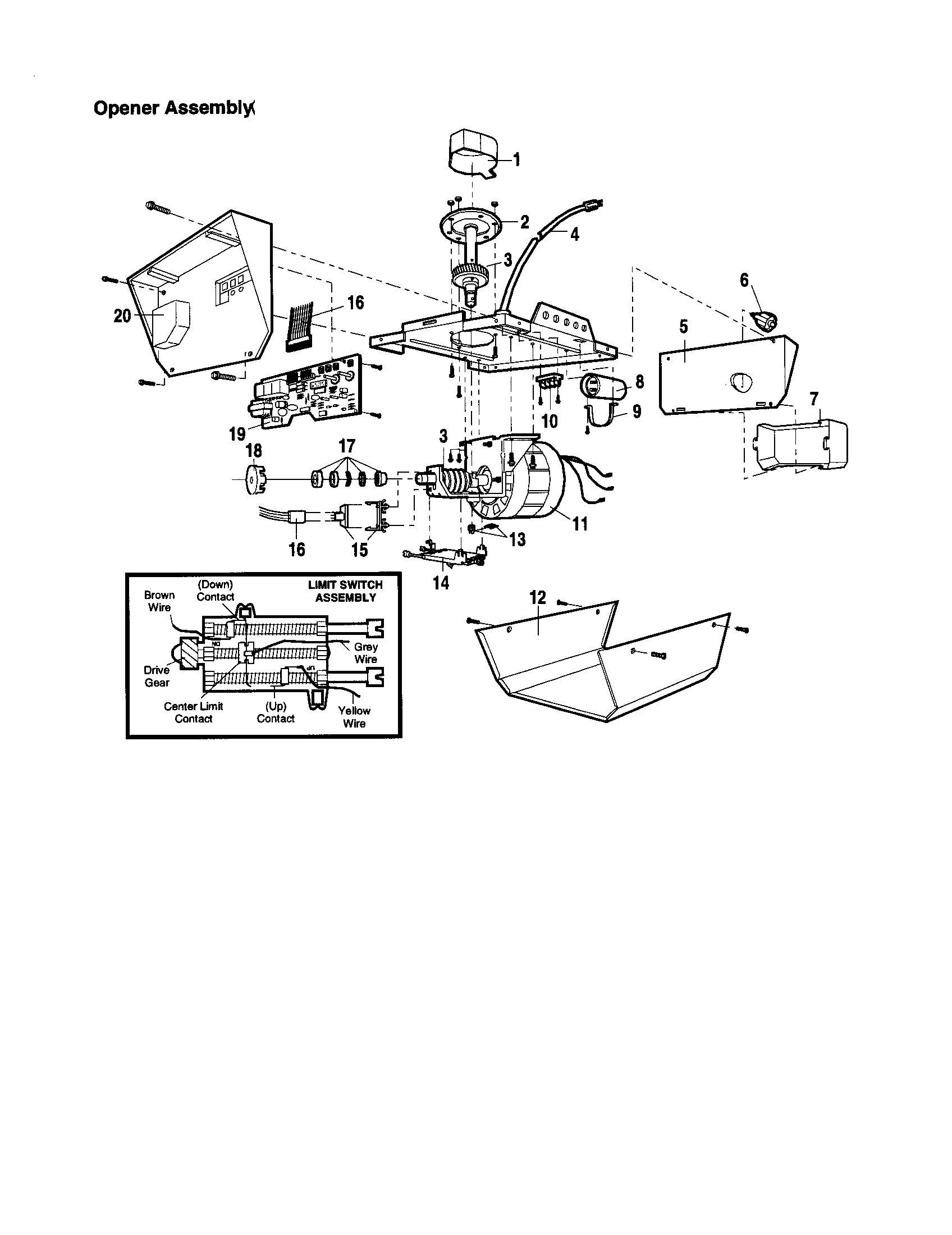 Opener Assembly Diagram and Parts List for 13953978SRT  Craftsman Garage Door Opener