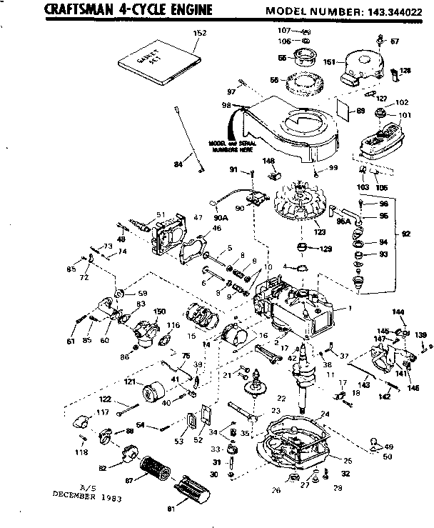 Replacement Parts Diagram and Parts List for 143344022  Craftsman Engine