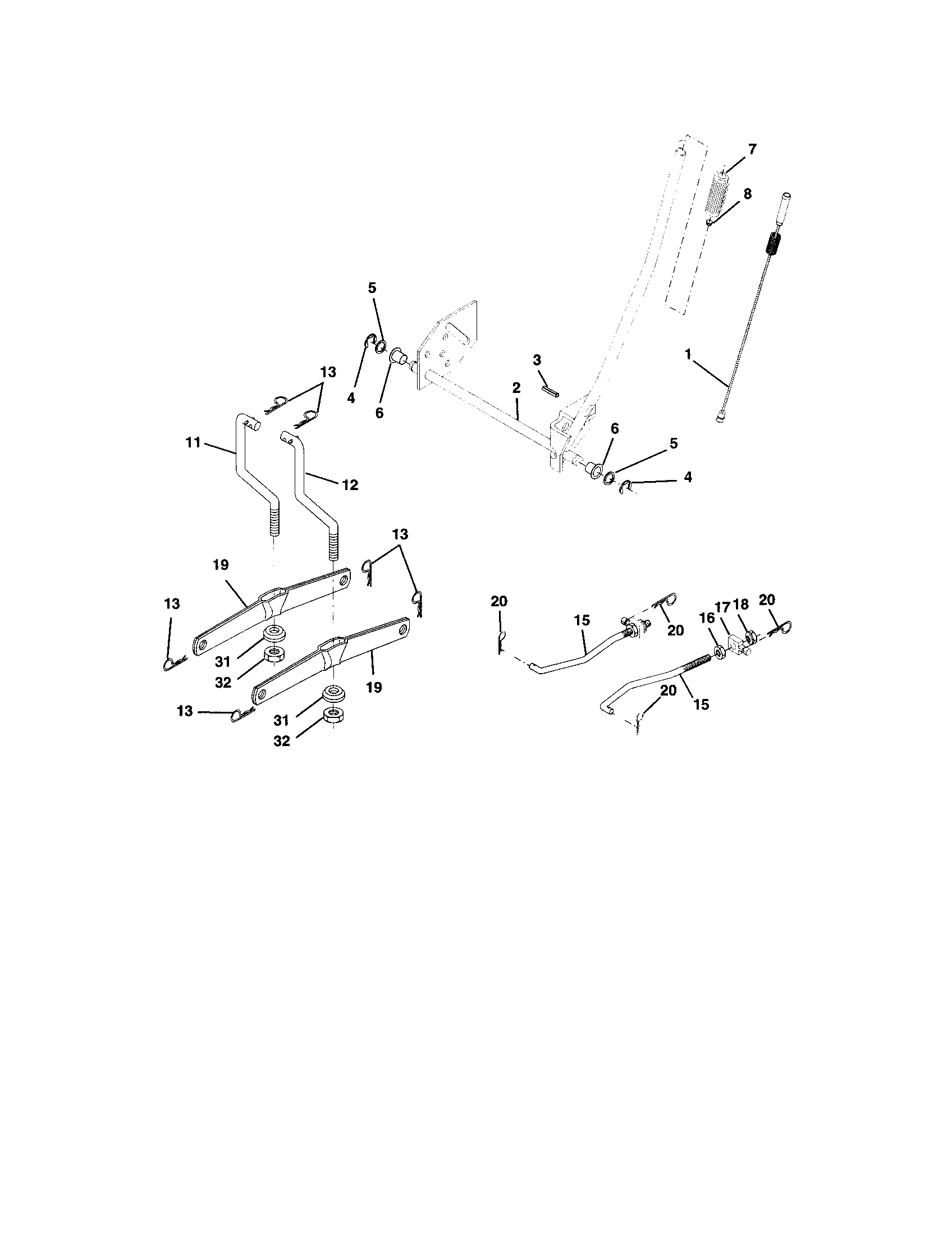 Lift Assembly Diagram and Parts List for 917272674  Craftsman Lawn Tractor