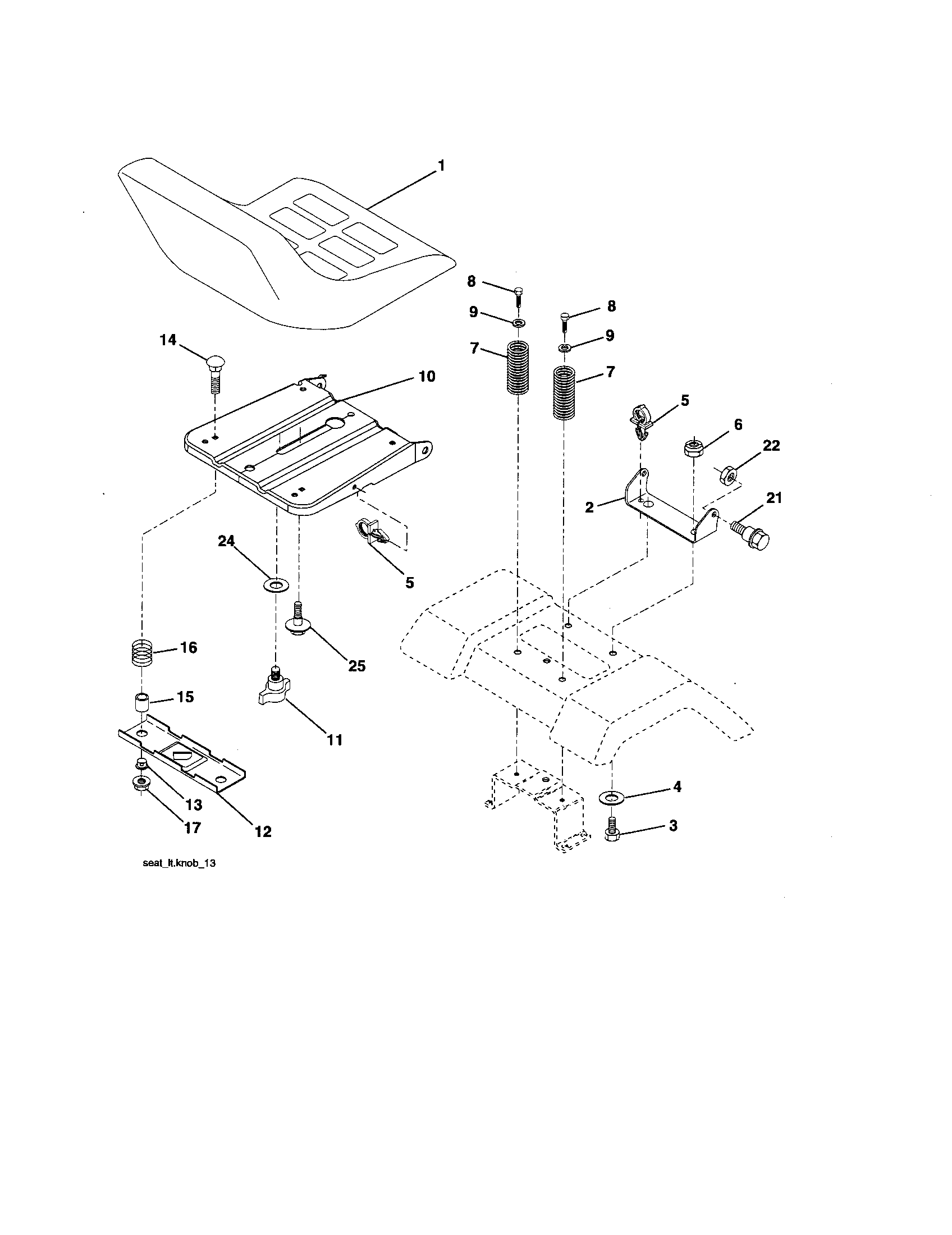 Seat Diagram and Parts List for 917257450  Craftsman Lawn Tractor