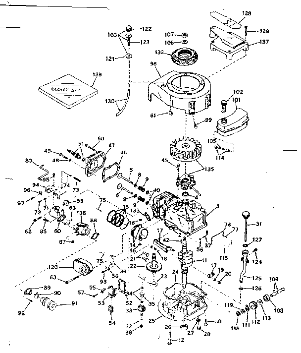 Basic Engine Diagram and Parts List for 143214102  Craftsman Engine
