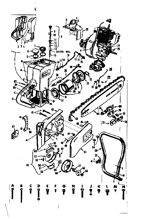 Main Frame Diagram and Parts List for 91760033  Craftsman Chainsaw