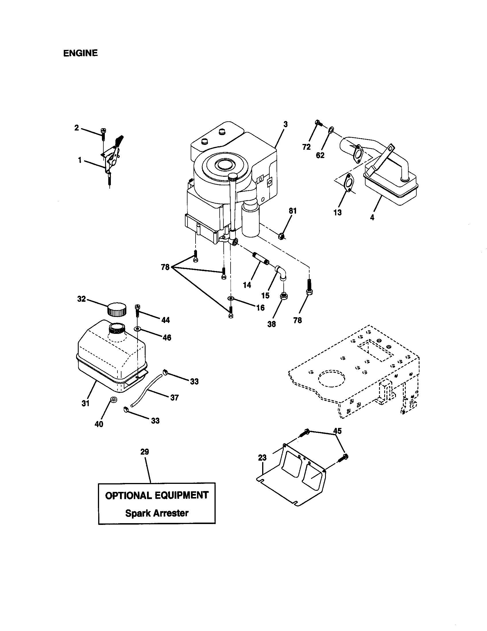 Engine Diagram and Parts List for 917270743  Craftsman Lawn Tractor