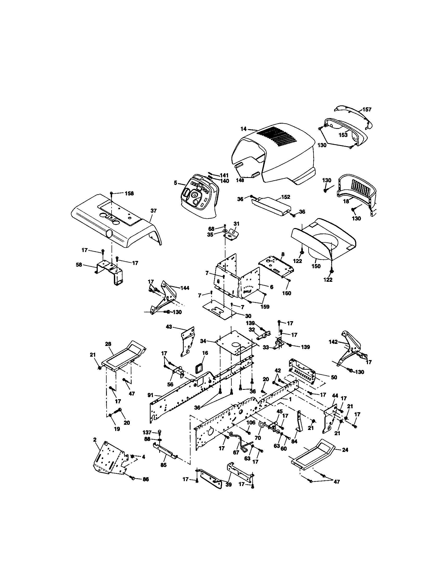 Chassis And Enclosures Diagram and Parts List for 917272955  Craftsman Lawn Tractor