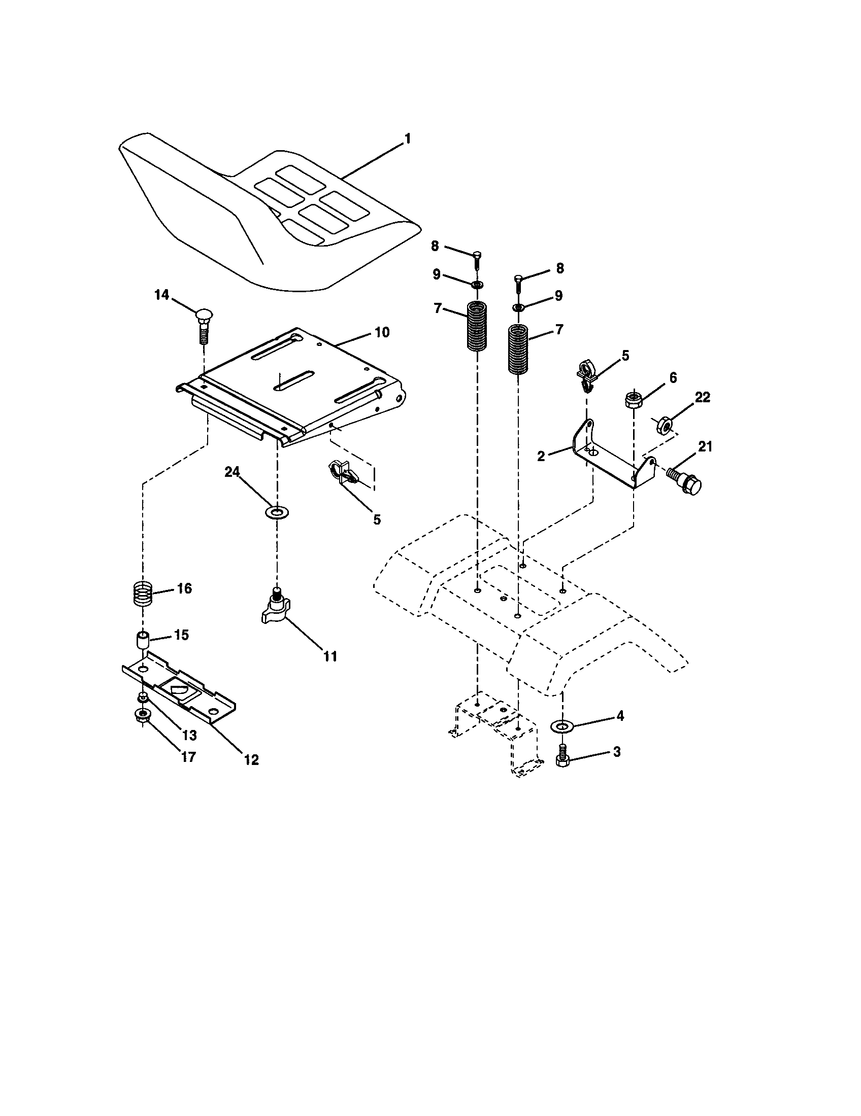 Seat Assembly Diagram and Parts List for 917277362  Craftsman Lawn Tractor